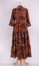 Pink Lemons - Prairie Round Neck Silk Dress - Black Rust - 1238