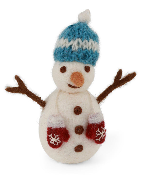 Gry & Sif - Snowman with Light Blue Hat & Mittens - Felt Ornament