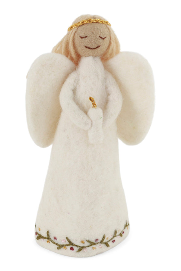 Gry & Sif - Angel with Embroidery Holding Candle - Felt Tree Topper