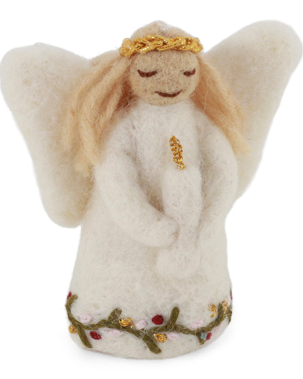 Gry & Sif - Angel with Embroidery Holding Candle - Felt Ornament
