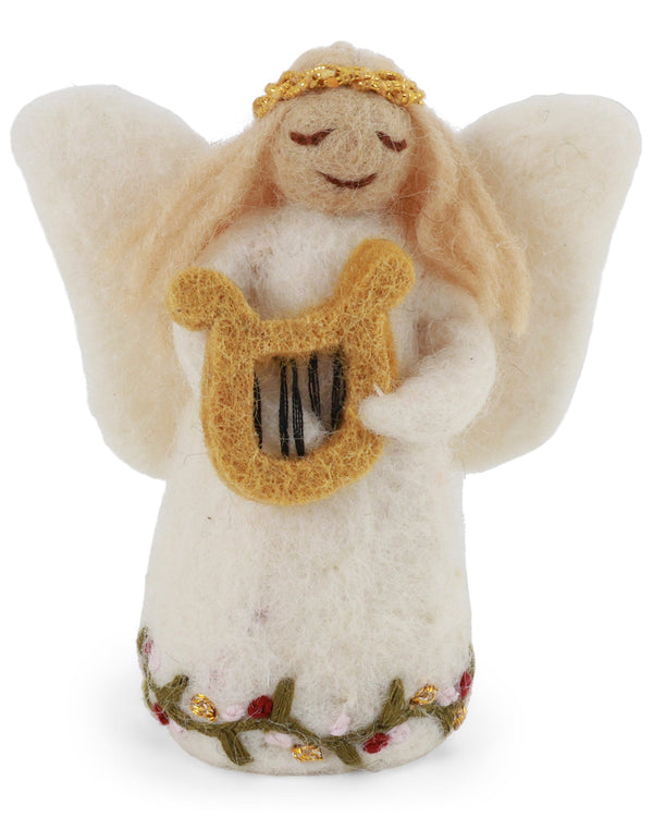Gry & Sif - Angel with Embroidery Holding Harp - Felt Ornament