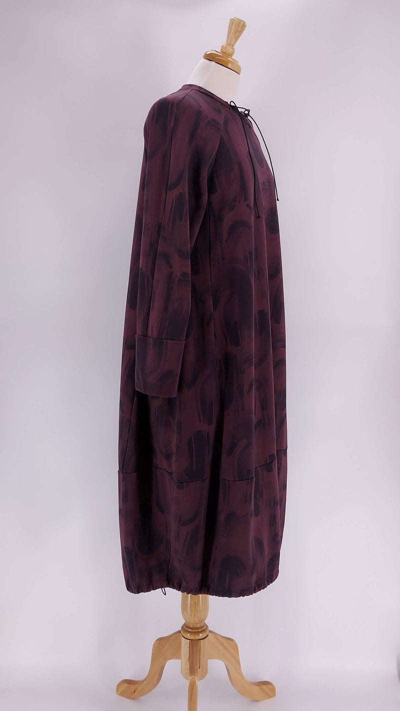 Grizas - Swirl Print Sweatshirt Dress - Burgundy - 1088