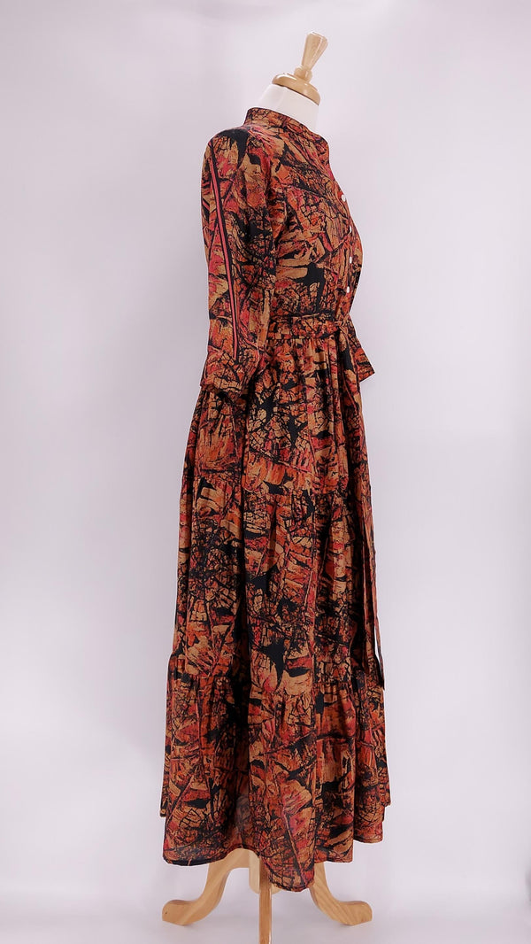 Pink Lemons - Prairie Round Neck Silk Dress - Black Rust - 1238