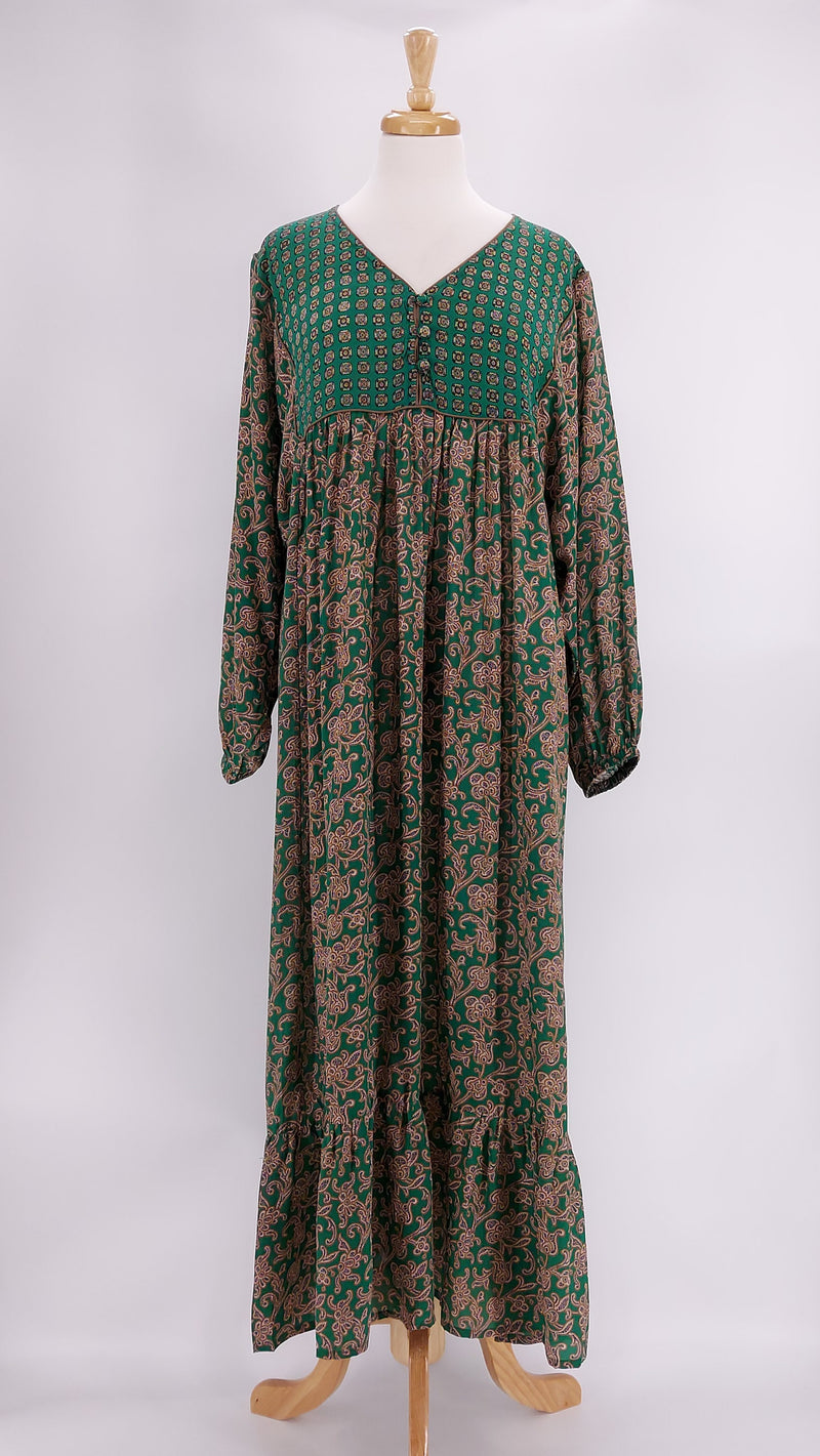 One Hundred Stars - Boho Dress - Floral Paisley Green - 1279
