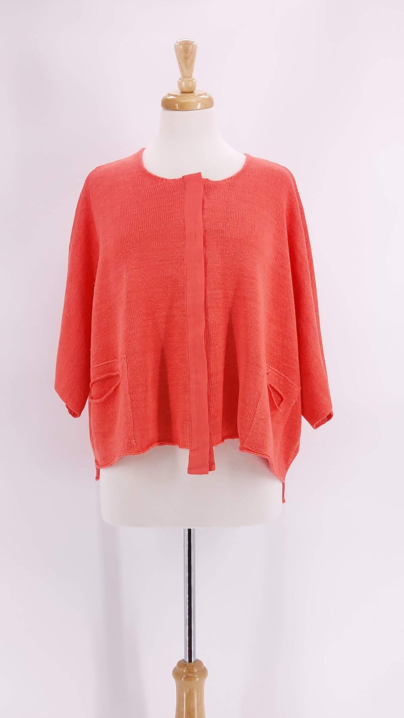 Grizas - Knitted Linen Cardigan - Coral - 1285