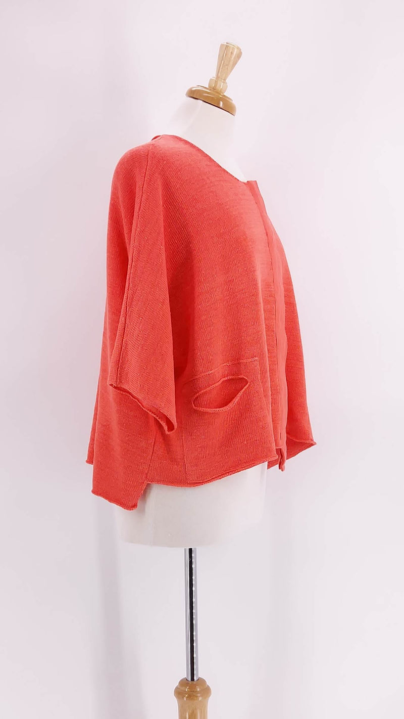 Grizas - Knitted Linen Cardigan - Coral - 1285