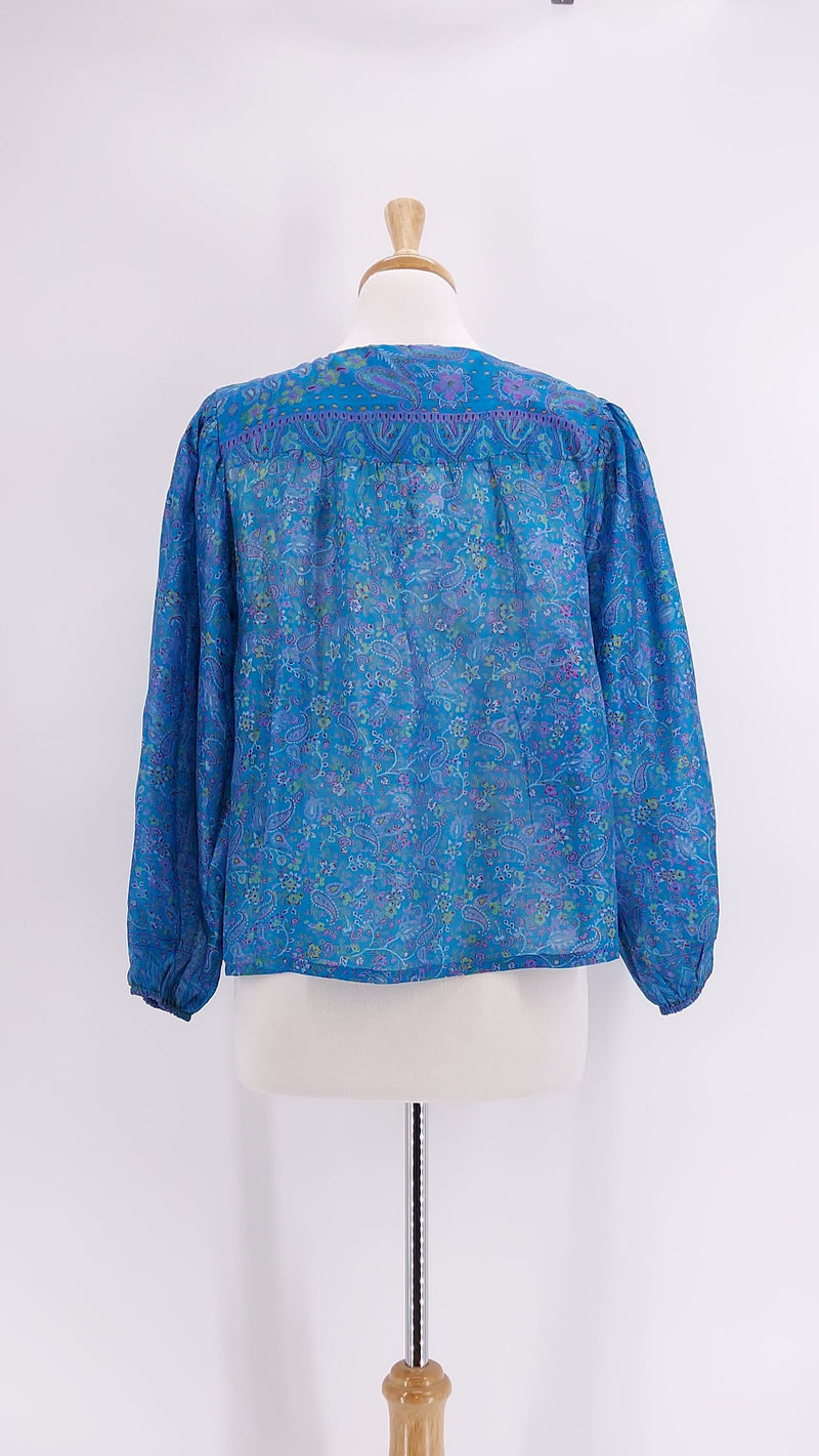 Pink Lemons - Lolita Embroidered Silk Blouse - Blue with Purple - 1333