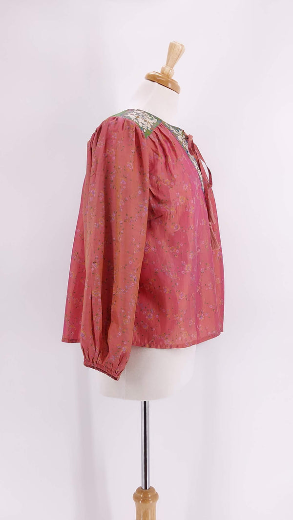 Pink Lemons - Lolita Embroidered Silk Blouse - Coral - 1335