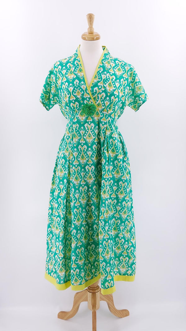 Zen Ethic - Raj Pom Pom Dress - Ikat Green - 1503