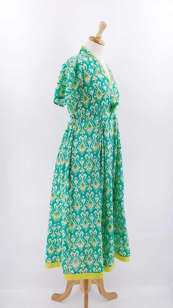 Zen Ethic - Raj Pom Pom Dress - Ikat Green - 1503