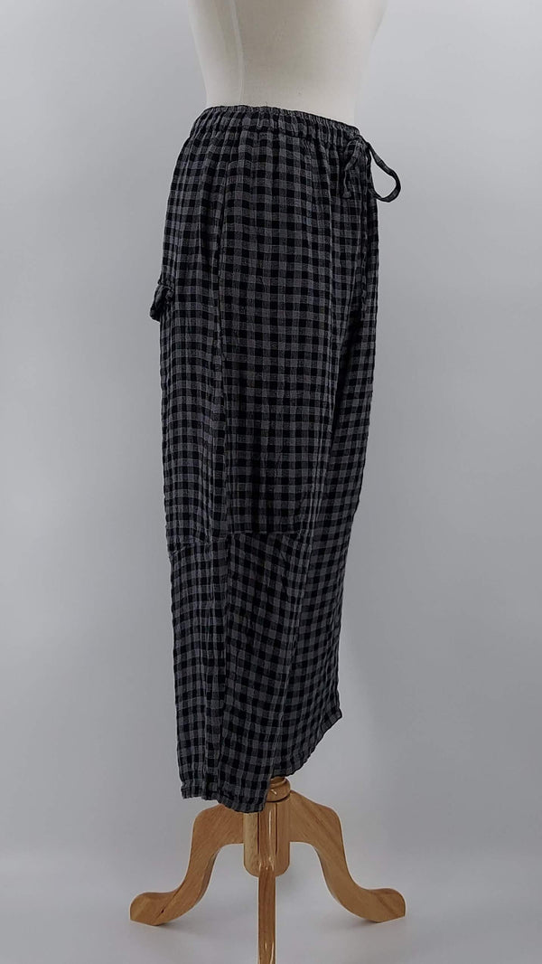 Grizas - NEW SEASON - Checked Linen Trousers - Grey - 1591