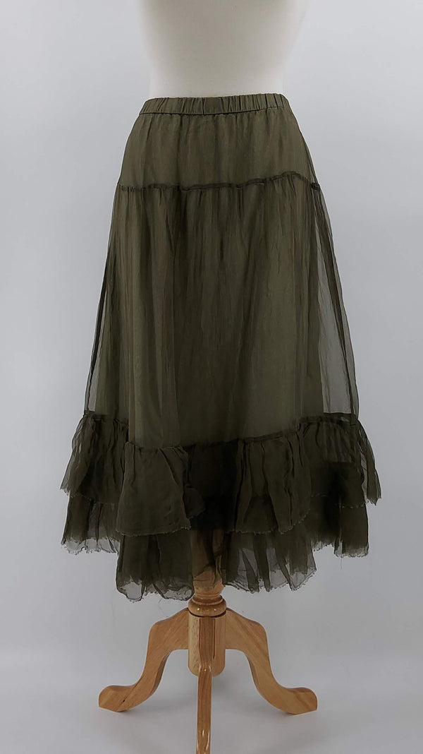 Grizas - NEW SEASON - Silk Voile Skirt - Olive - 1593