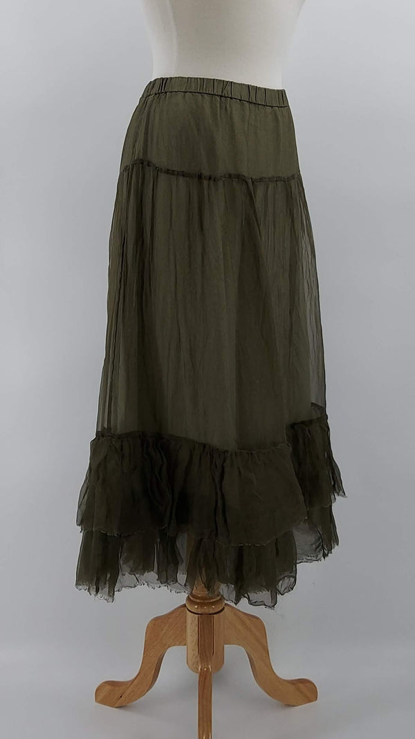 Grizas - NEW SEASON - Silk Voile Skirt - Olive - 1593