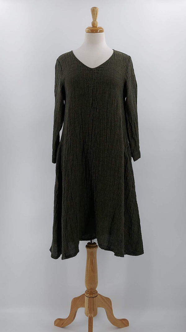 Grizas - NEW SEASON - Crinkle Linen Dress - Olive - 1595