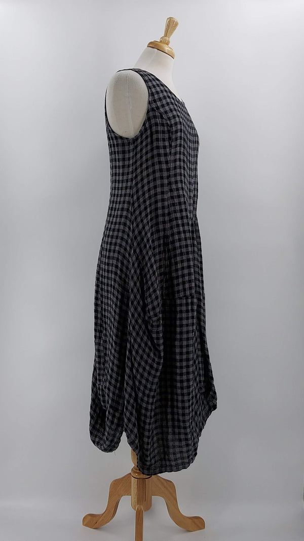 Grizas - NEW SEASON - Checked Linen Dress - Grey - 1589