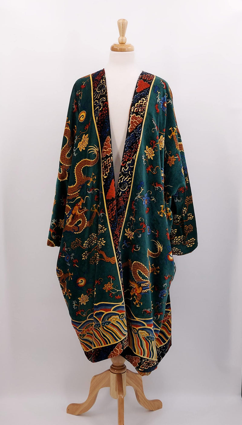 One Hundred Stars - NEW SEASON - Velvet Grande Kimono - Dragon Green - 1705