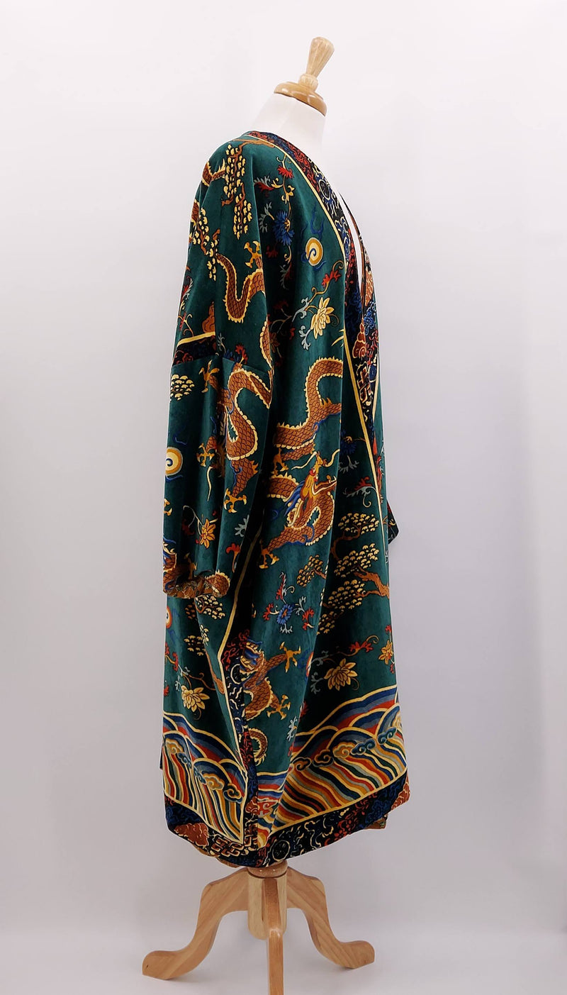 One Hundred Stars - NEW SEASON - Velvet Grande Kimono - Dragon Green - 1705