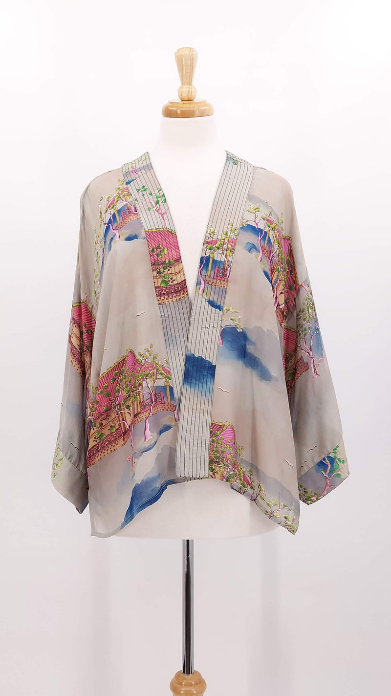 One Hundred Stars - Short Kimono - Oriental Landscape Grey - 1697