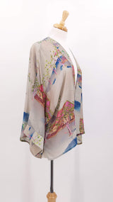 One Hundred Stars - Short Kimono - Oriental Landscape Grey - 1697