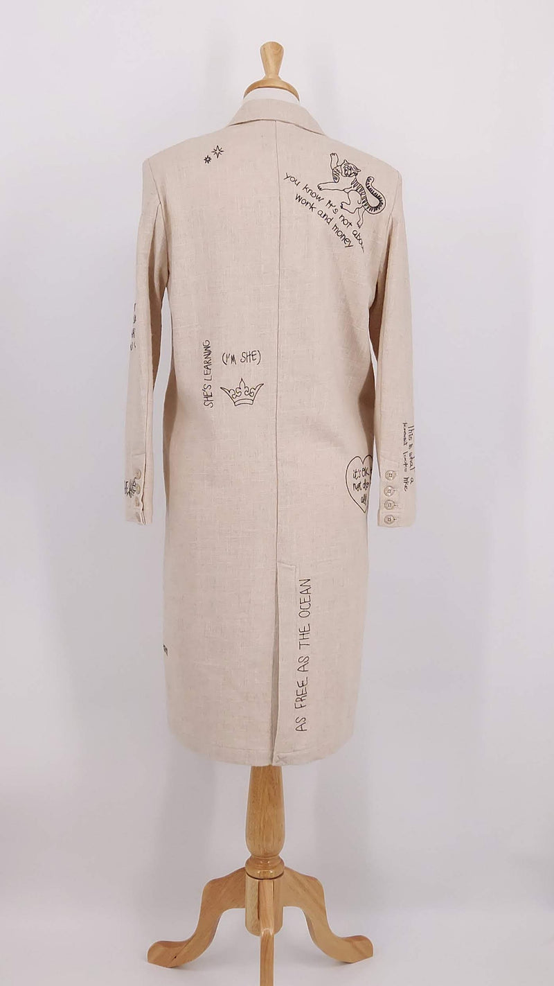 NEW SEASON - Me369 - Rene Long Embroidered Jacket - Sand - 1783