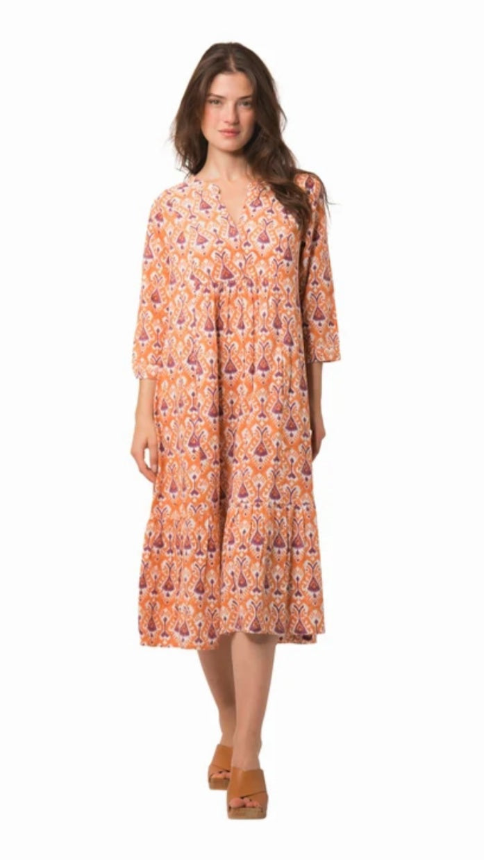Zen Ethic - Elena Dress - Ikat Orange - 1509