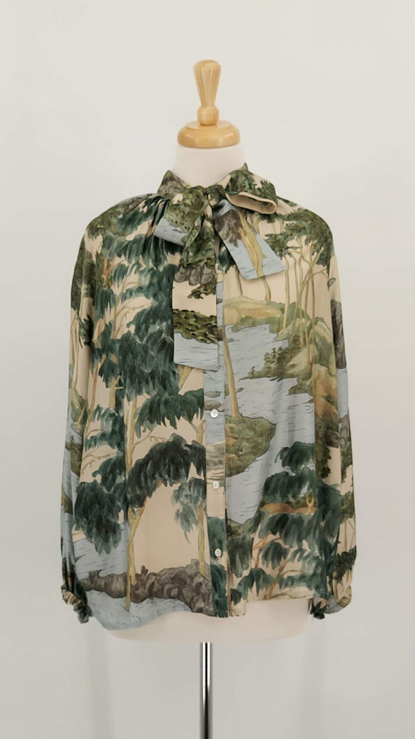NEW STOCK - One Hundred Stars - Pussy Bow Blouse - Rivers and Trees Natural - 1921
