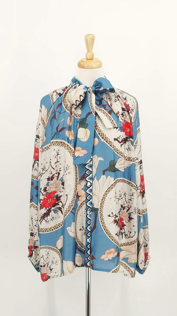 NEW STOCK - One Hundred Stars - Pussy Bow Blouse - Magnolia Plates Blue - 1910