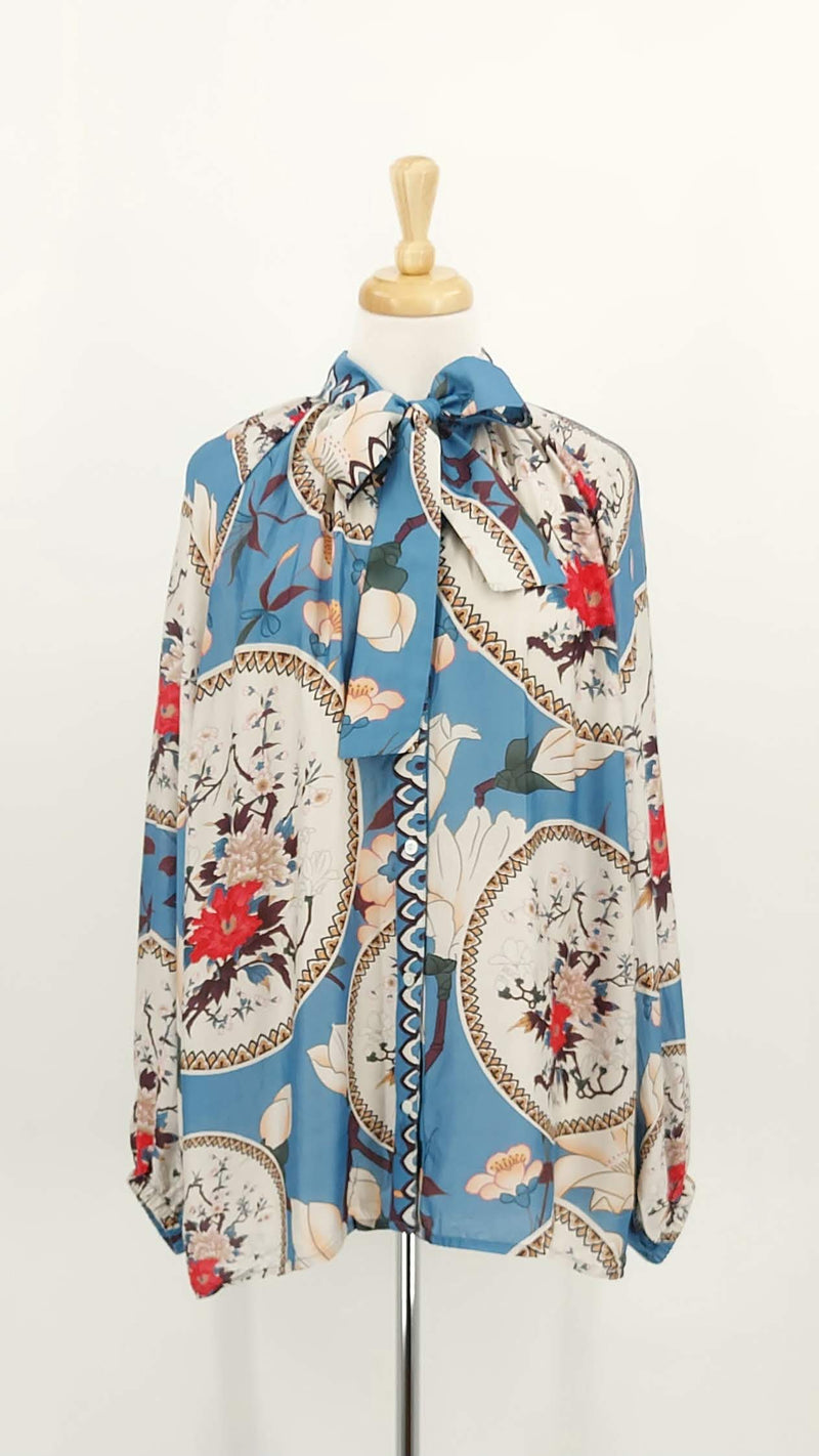 NEW STOCK - One Hundred Stars - Pussy Bow Blouse - Magnolia Plates Blue - 1910