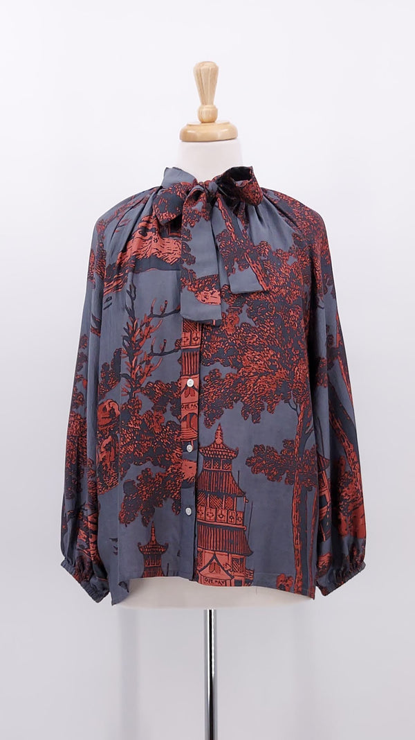 NEW SEASON - One Hundred Stars - Pussy Bow Blouse - Pagoda Pewter - 2040