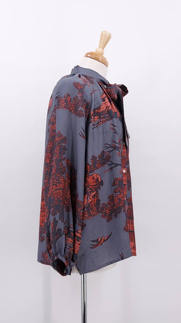 NEW SEASON - One Hundred Stars - Pussy Bow Blouse - Pagoda Pewter - 2040