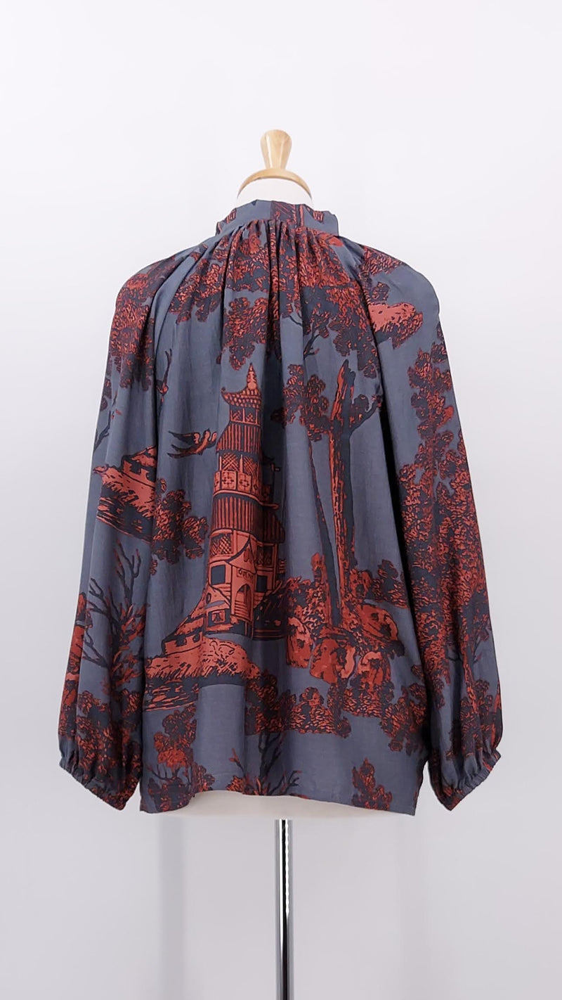 NEW SEASON - One Hundred Stars - Pussy Bow Blouse - Pagoda Pewter - 2040