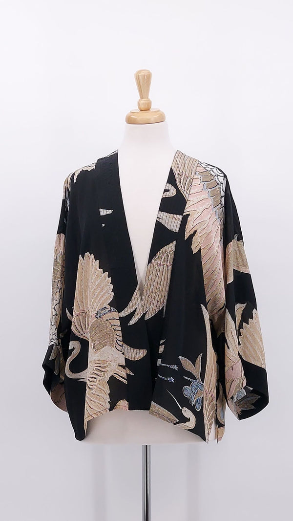 NEW SEASON - One Hundred Stars - Crepe Kimono - Crane Black - 2064