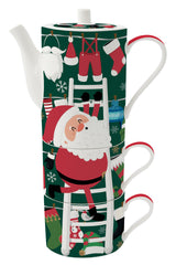 Christmas Friends Porcelain Stackable Tea Set Green