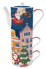 Christmas Friends Porcelain Stackable Tea Set Blue