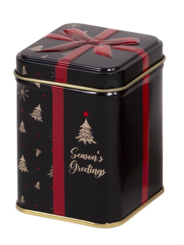 Seasons Greetings 100g Square Caddy Black