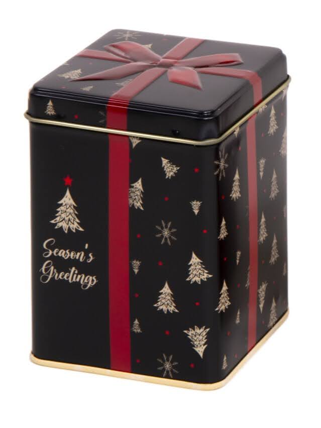 Seasons Greetings 100g Square Caddy Black