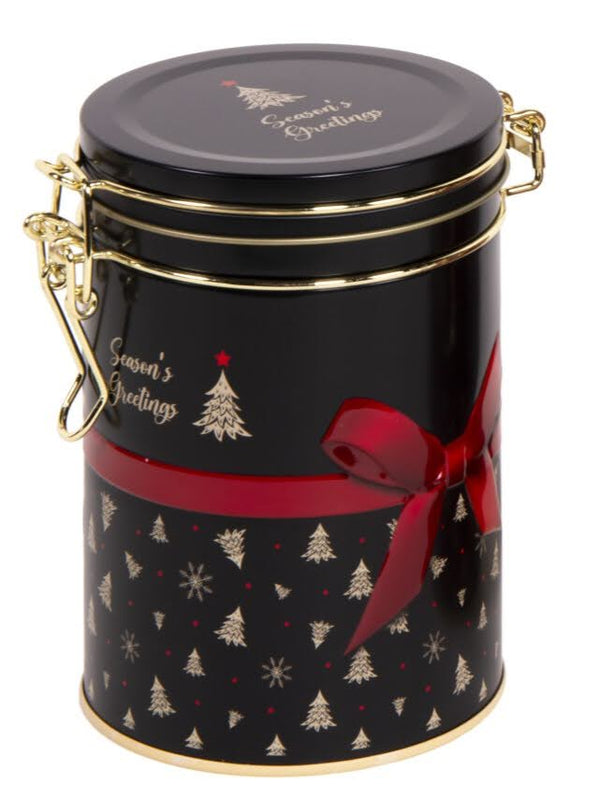 Seasons Greetings 200g Round Caddy Black