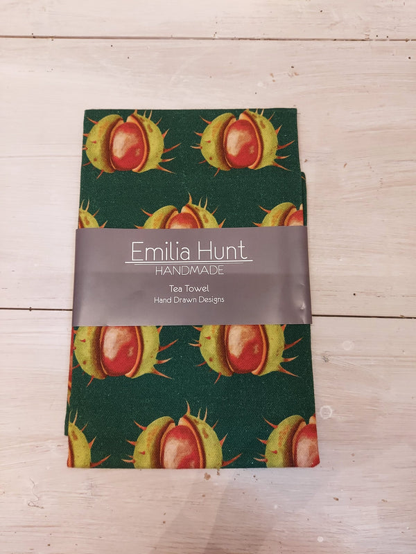 Emilia Hunt Tea Towel - Green Conker