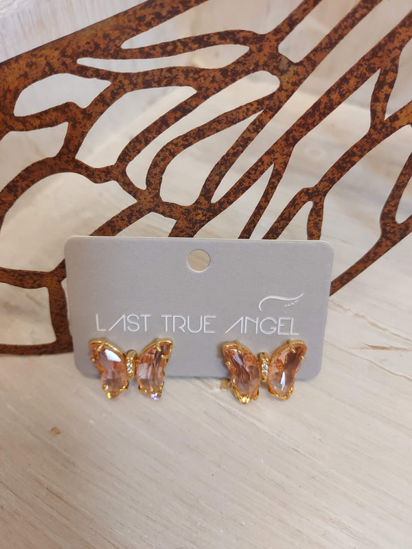 Last True Angel Gold Jewel Butterfly Earrings - LE627P