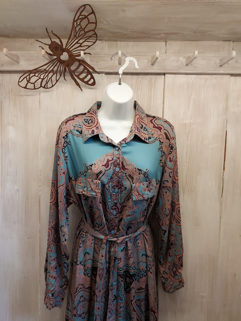 Tribe + Fable - Shirt Dress - Mosaic Blue - 422