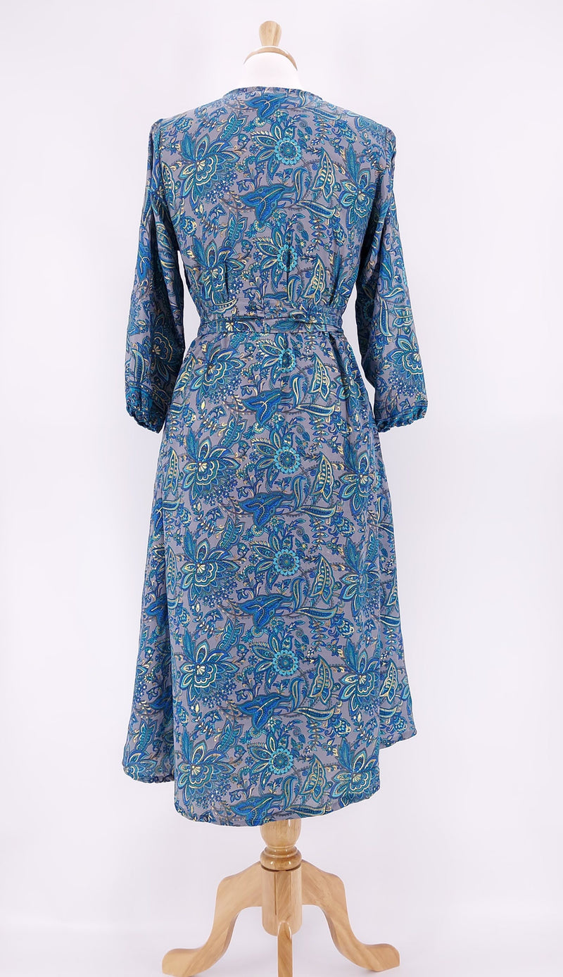Gabrielle Parker - V-Neck Swingy Shirt Dress - Lily Blue with Gold - 922
