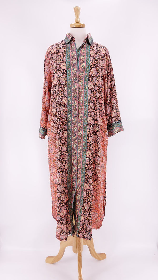 Gabrielle Parker - Long Shirt Dress - Meadow Coral with Gold - 940