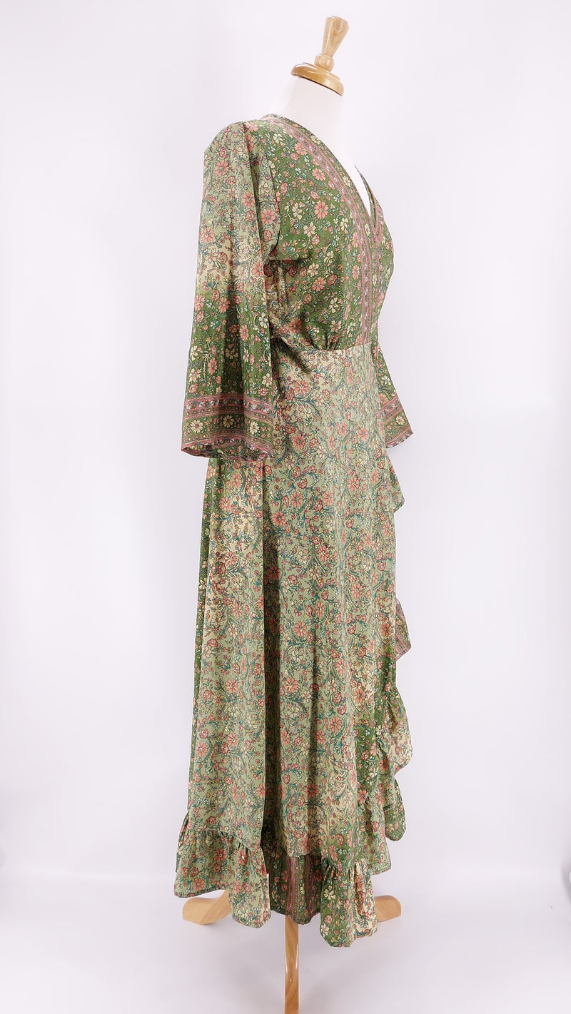 Gabrielle Parker - Isabella Wrap Dress - Meadow Green & Pink with Gold - 947