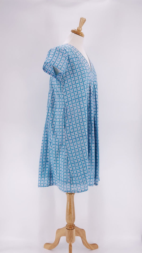 Zen Ethic - V Neck Dress - Turquoise - 1035