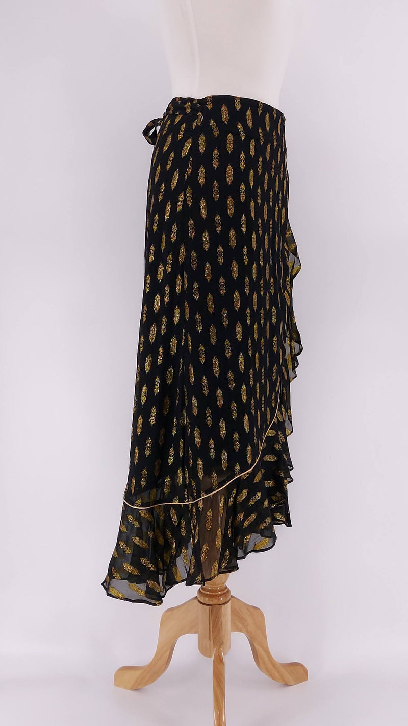Stardust - Wrap Skirt - Black with Gold Print - 311