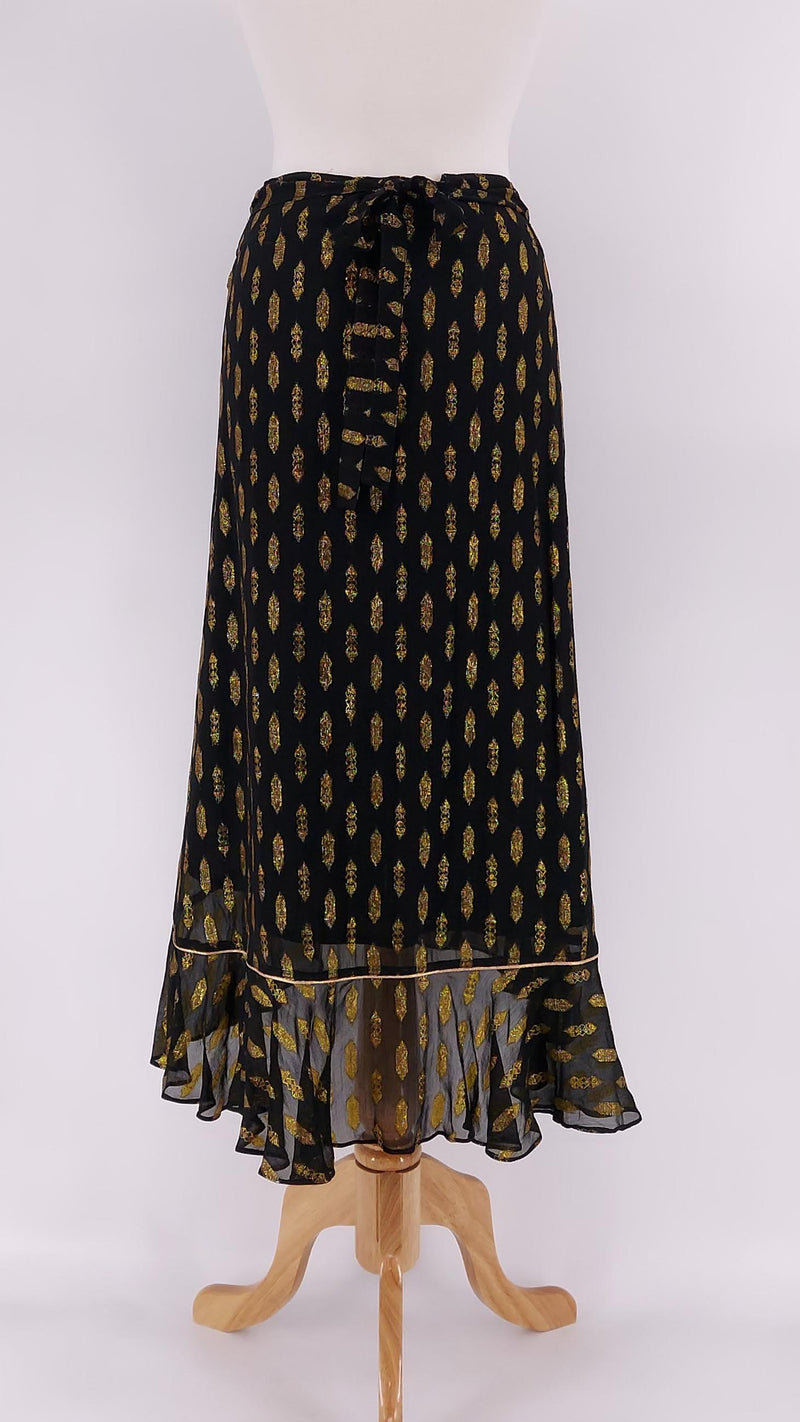 Stardust - Wrap Skirt - Black with Gold Print - 311