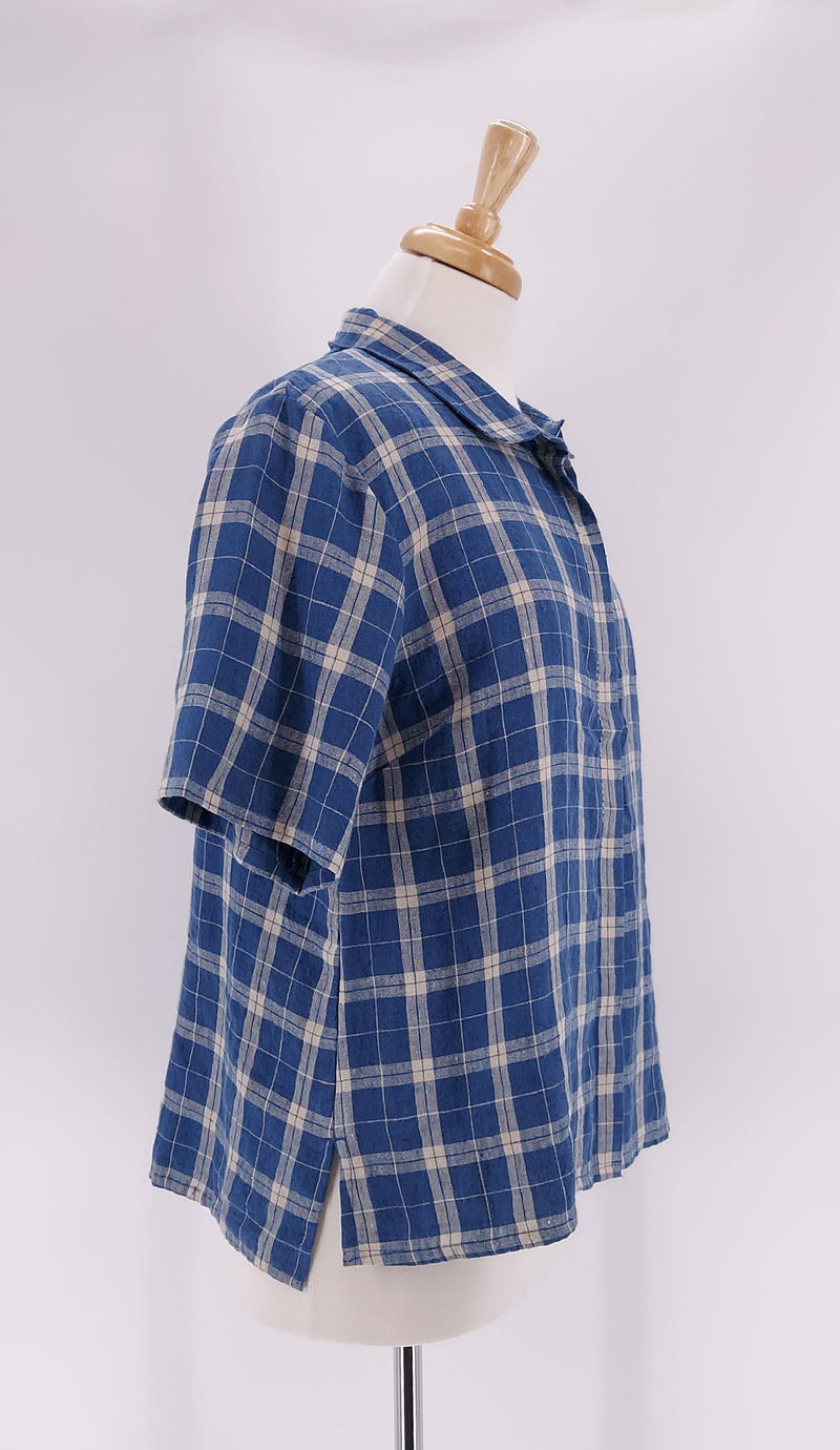 Ewa I Walla - Check Linen Shirt - Blue - 022